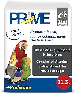 Prime Parrot Vitamin, Mineral and Amino Acid Supplement for Seed Eating Birds, 11.3oz