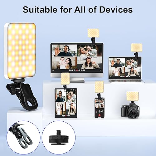 Miniatura 6 de Glisiol Luz para selfie para teléfono, 3000 mAh, 80 luces LED recargables para teléfono, 3 modos de luz, anillo de luz de brillo de 10 niveles para