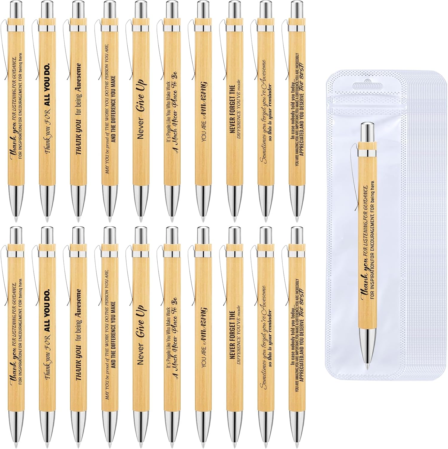 60 Pcs Employee Appreciation Gifts Pens Bulk - 30 Inspirational Ballpoint Pens & 30 Bags, Perfect Thank You Gifts for Staff, Teacher, Nurse,Volunteer,Office Supplies for Coworkers, School & Team