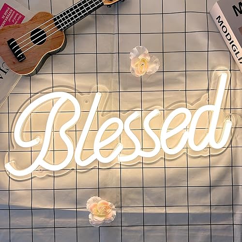 DIVATLA Letrero de neón bendecido para decoración de pared, letreros con luz LED para dormitorio, regulable y reutilizable para oficina, estudio,