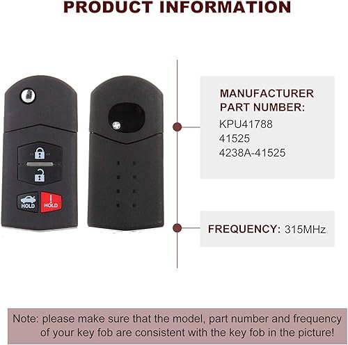 Miniatura 3 de ANGLEWIDE Llavero de coche sin llave de repuesto para Mazda CX-7 CX-9 MX-5 3 5 6 Miata RX-8 (FCC KPU41788) 4 botones 1pad