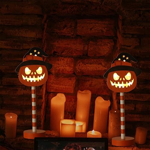 Miniatura 2 de Decoraciones de Halloween, 2 lámparas de calabaza iluminadas, para interiores y exteriores, luces decorativas de calabaza iluminadas, funciona con
