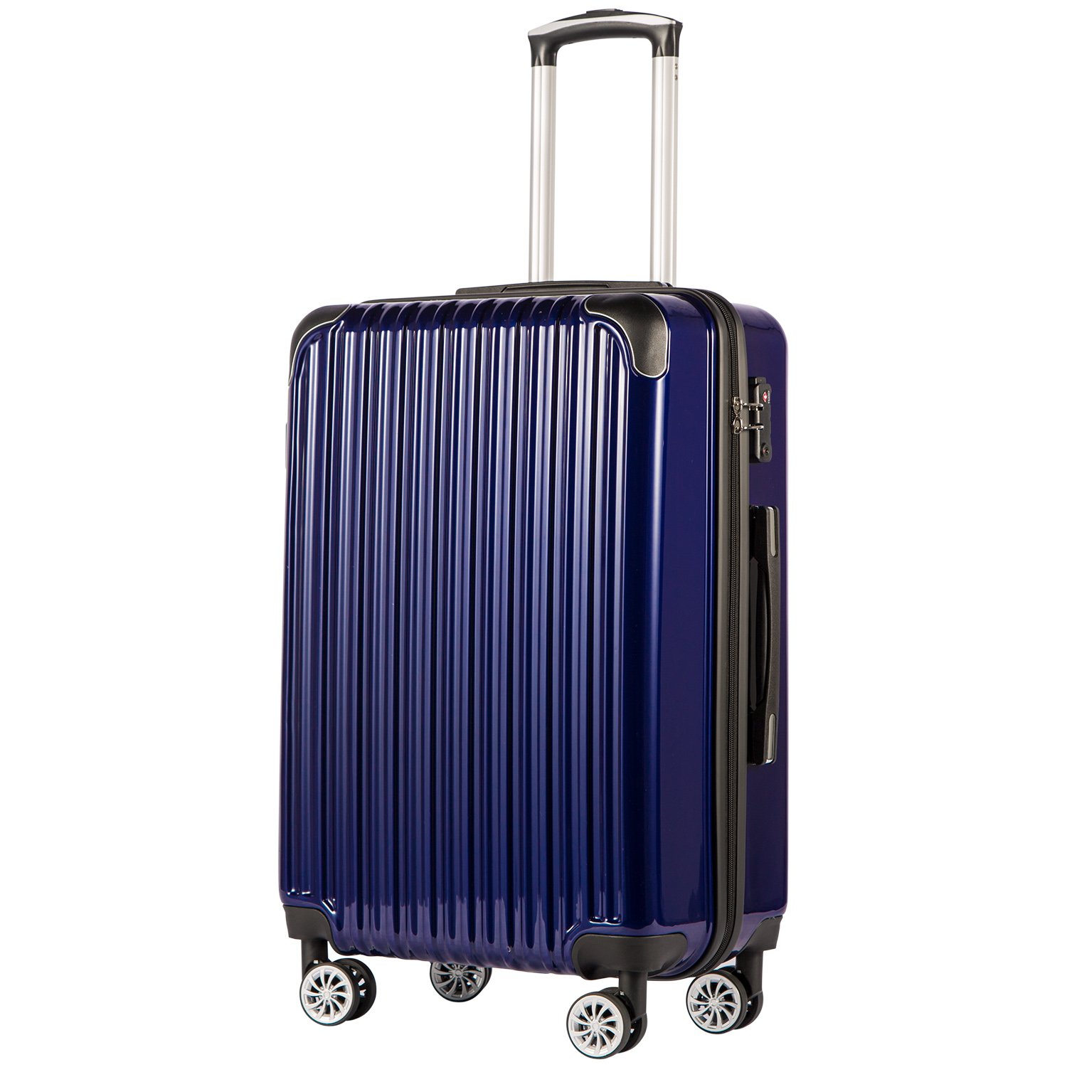 Coolife Luggage Expandable(only 28") Suitcase PC+ABS Spinner 20in 24in 28in Carry on (navy new, S(20in)_carry on)