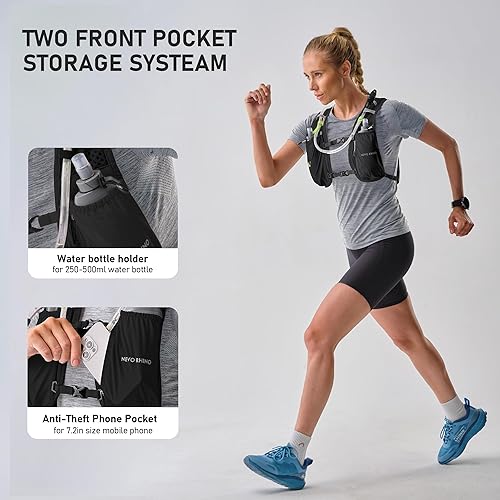 Miniatura 2 de N NEVO RHINO Chaleco para correr, chaleco de hidratación de 5.5 L con vejiga de agua de 1.5 L, mochila de hidratación ligera para senderismo y