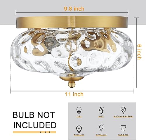 Miniatura 3 de Darkaway Lámpara de techo empotrada para interiores y exteriores, con pantalla de vidrio ondulado de agua, para pasillo, cocina, dormitorio, porche,