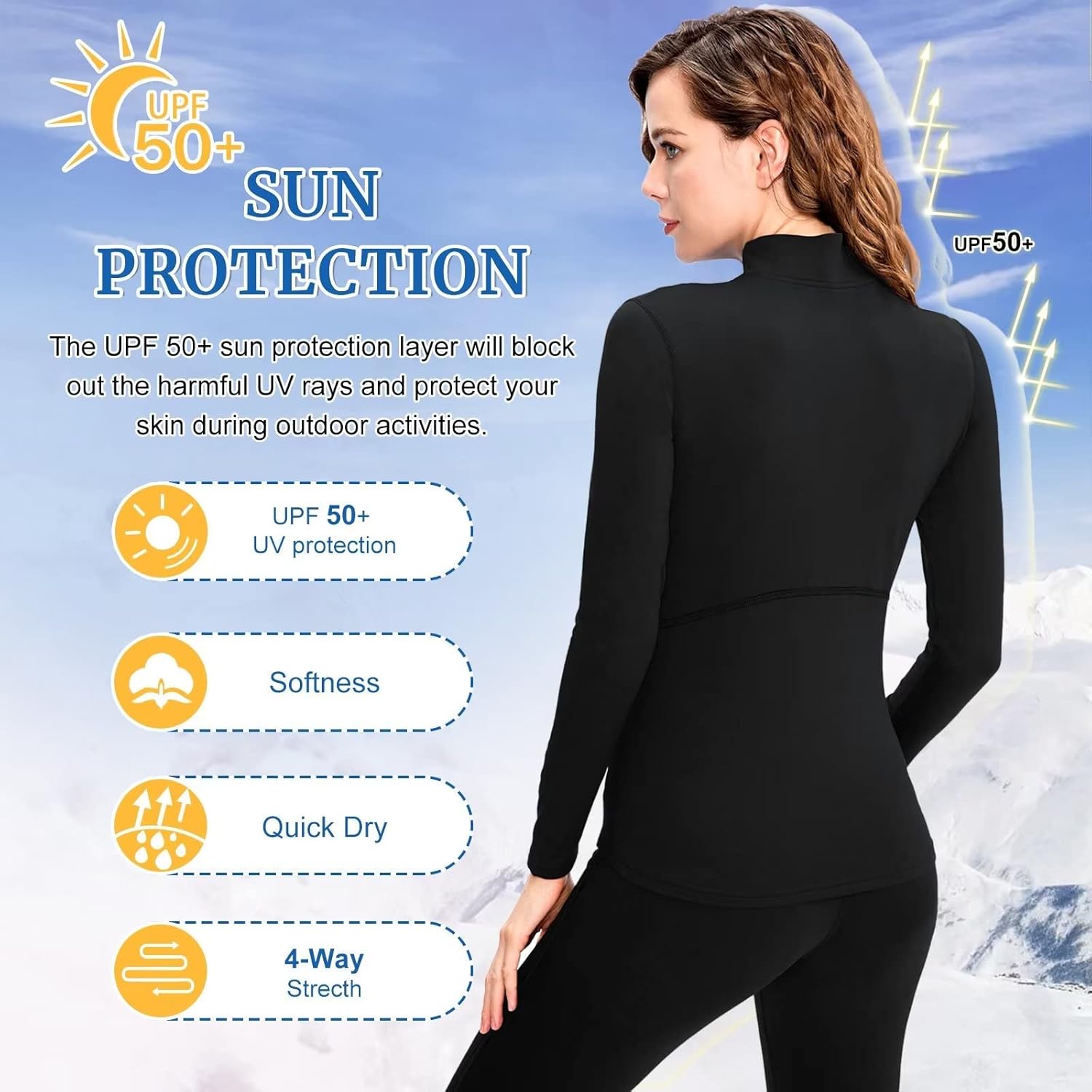 Cold Weather Ladies Thermal Running Tops 1/4 Ski Base Layer Women