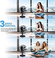 Vista 2 de BEYOND BREEZE Oscillating Table Fan Quiet 3-Speed 12-Inch Adjustable Tilt Fan with Safety Grill, Ideal for Home, Office, Dorm, Black