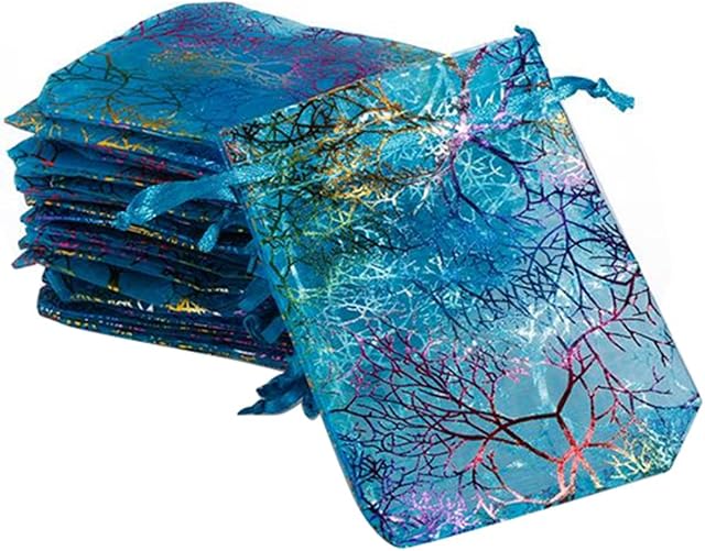 Gemini_mall® 25 Pieces Organza Gift Bags Wedding Party Favour Bags Jewelry Pouches Wrap, 4.7 x 3.6 Inch (Blue)