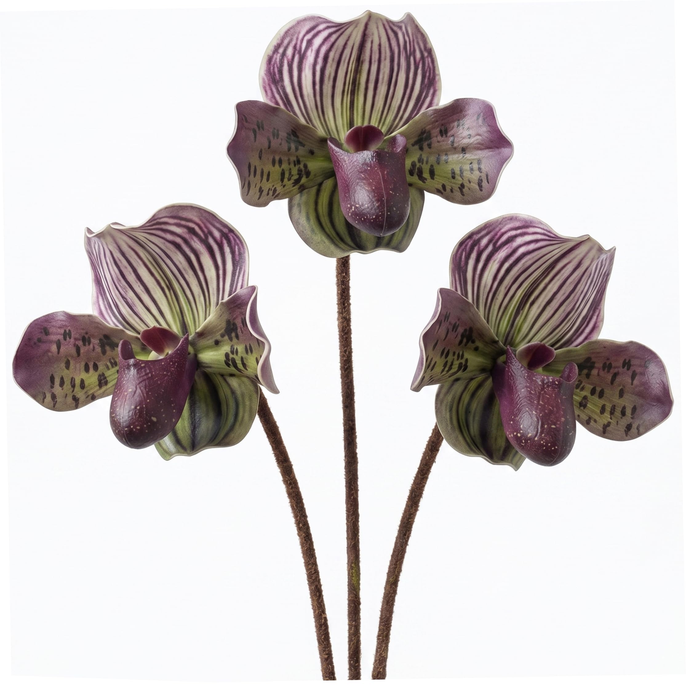 Neptuiby 3PCS Artificial Orchids, Realistic Lady Slipper Orchid with Stems EVA Crafted Flower for Home Decor, 18in