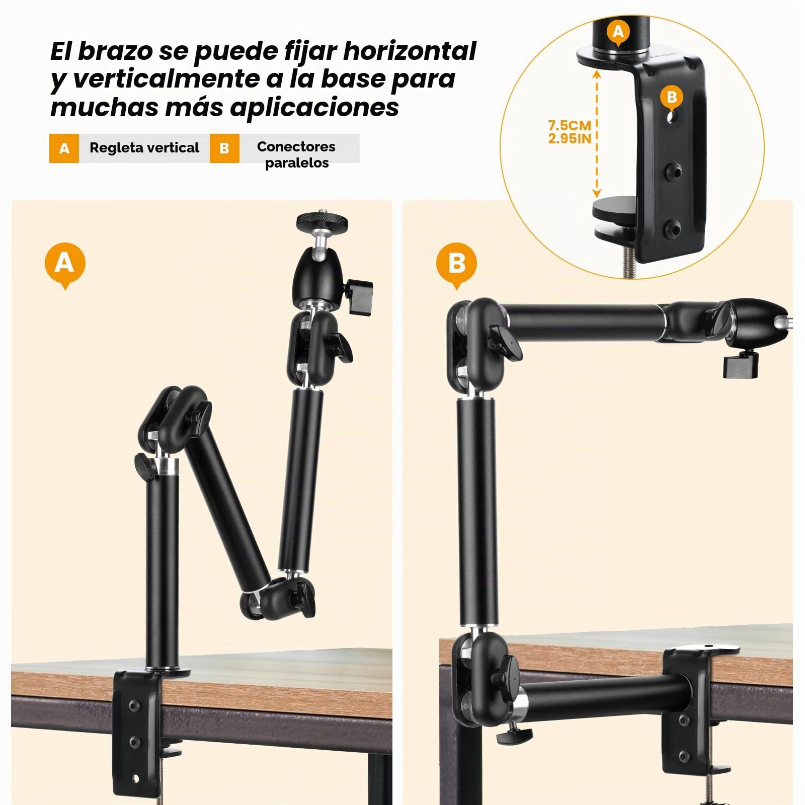 TARION Cámara Brazo articulado Soporte Abrazadera de Mesa trípode trípode de Mesa Ajustable con Adaptador de Tornillo de 3/8"a 1/4" (M)