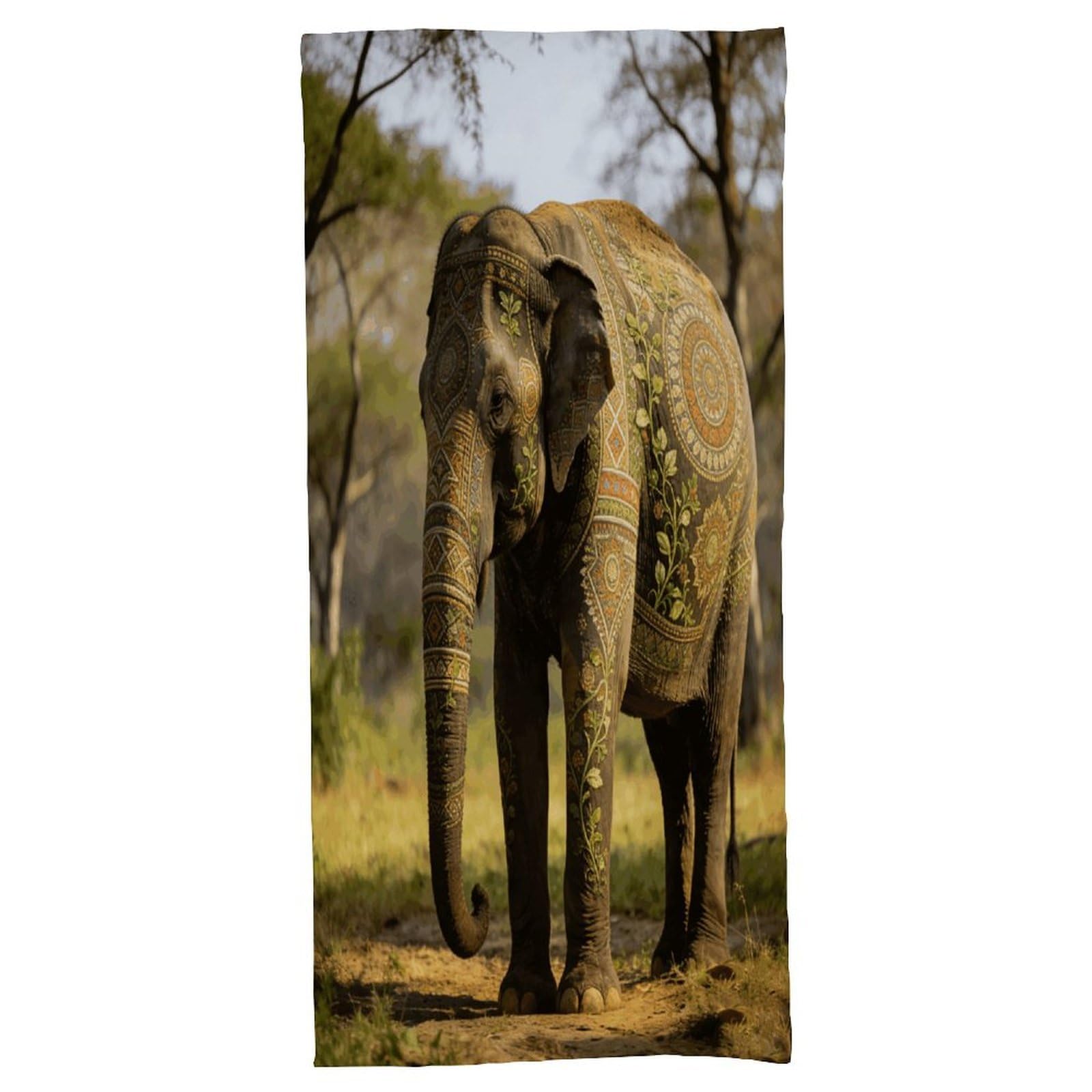 Fodpand Style Decorative Patterned Elephant Bath Towel, Highly Absorbent & Quick Drying Beach Towel, Compact & Lightweight Pool Towel For Bathroom, Beach, Pool, Gym, Spa, And Hotel Use