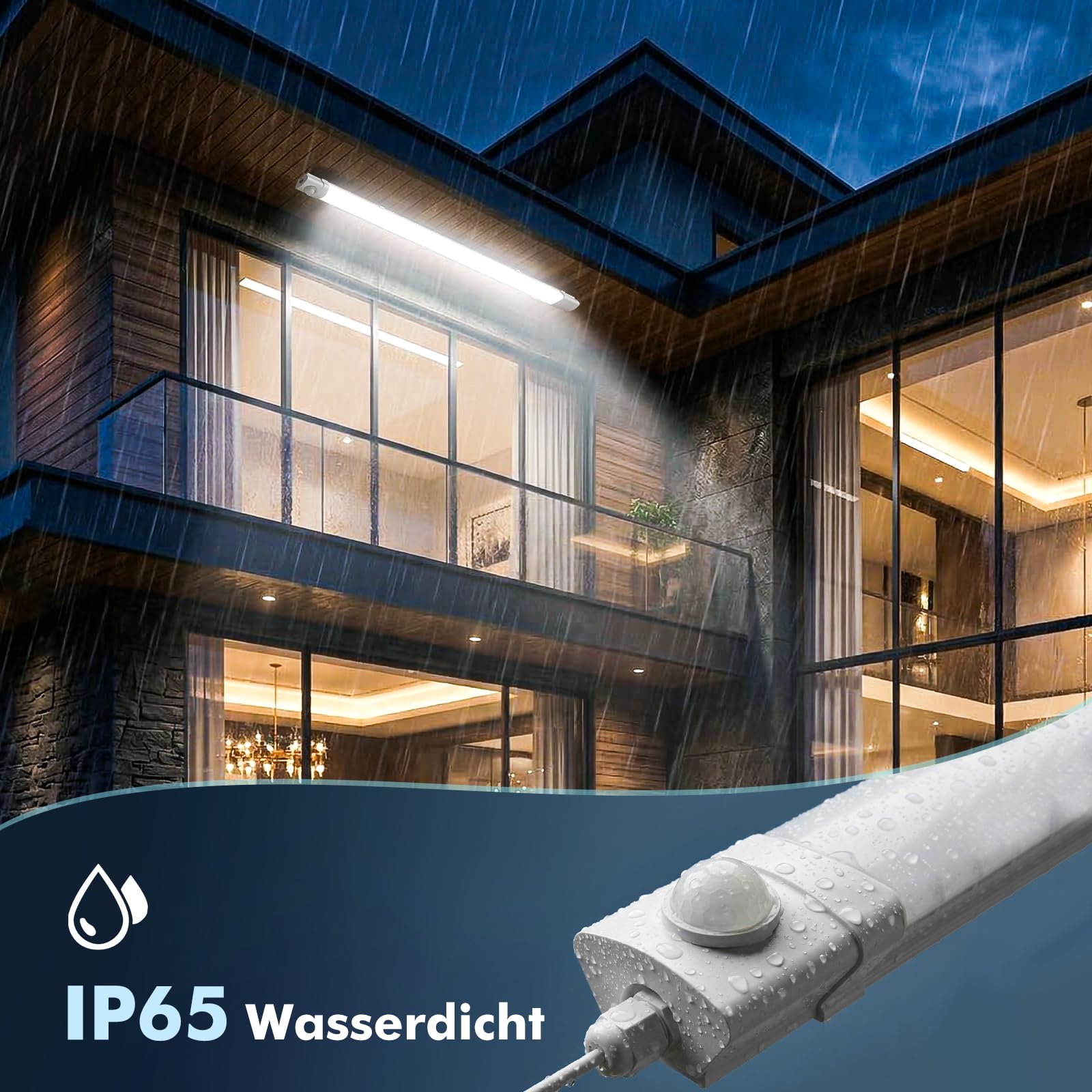 LED Feuchtraumleuchte 115cm mit Bewegungsmelder,6500K Kaltweiß LED Sensor Röhre,40W 4000LM Röhrelampe,IP65 Wasserdicht Leuchtstoffröhre,Feuchtraumlampe für Garage Keller Treppe Flur