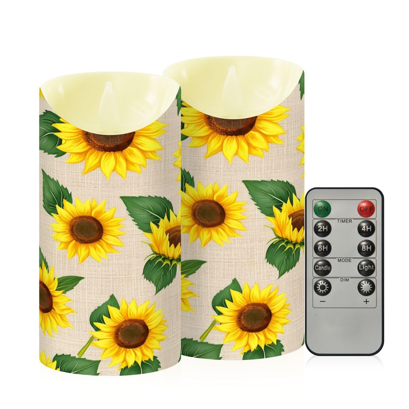 Ewusp Sunflower Flameless Candles Battery Operated Flickering LED Pillar Candles Set of 2 with Remote Control & Timer, for Home Decor Wedding Holiday Party Centerpieces
