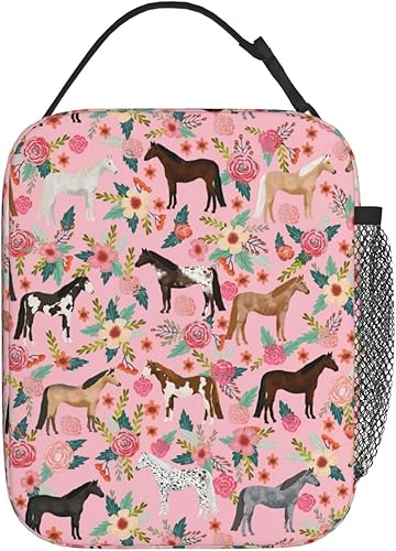 Miniatura 3 de Fiambrera de caballo floral rosa aislada linda bolsa de almuerzo reutilizable bolsa de mano para mujeres hombres picnic viaje