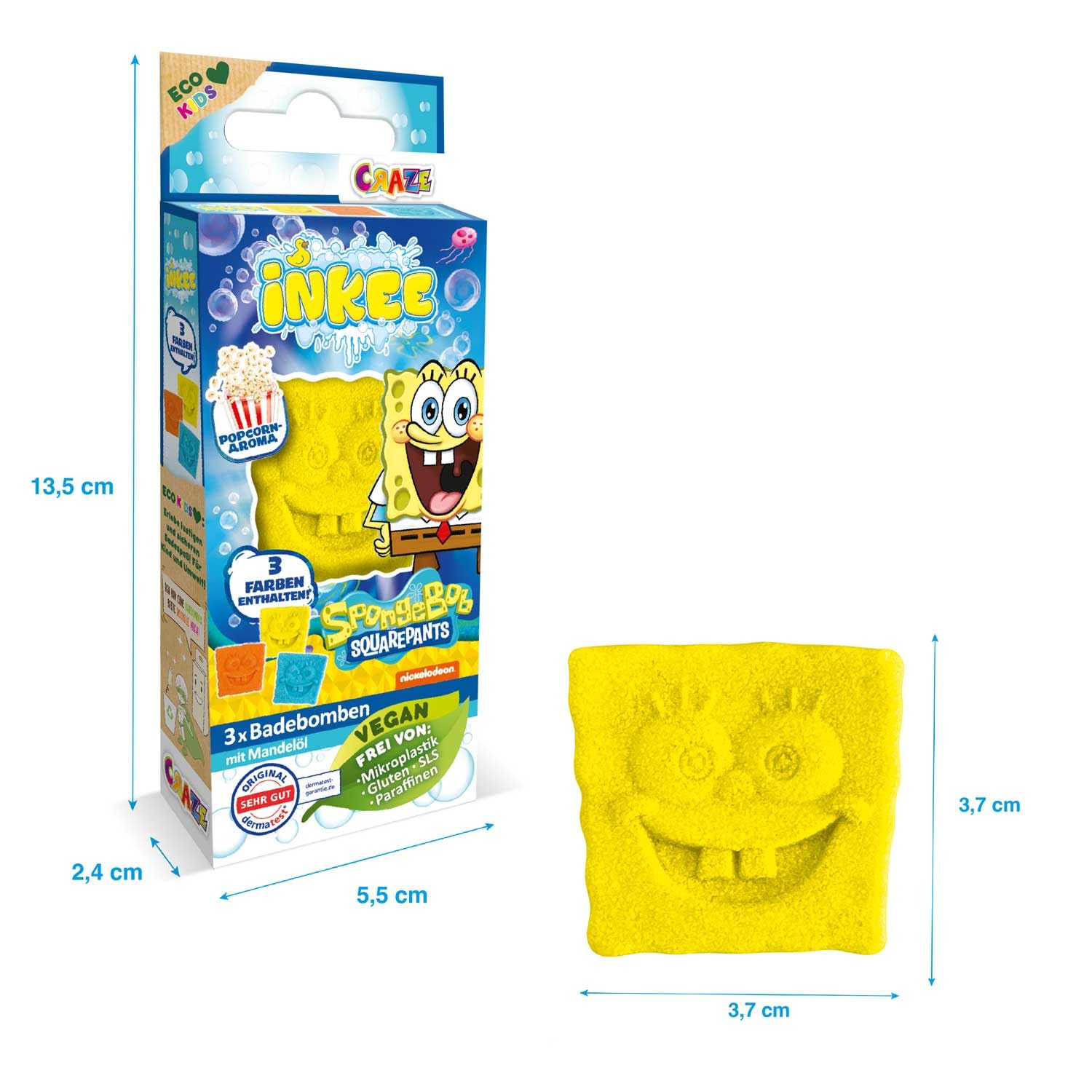INKEE Mini Pack Spongebob, Set Di 6 Pompe Da Bagno Per Bambini Con Forme Di Spongebob e Aromi di Popcorn, Divertimento Garantito