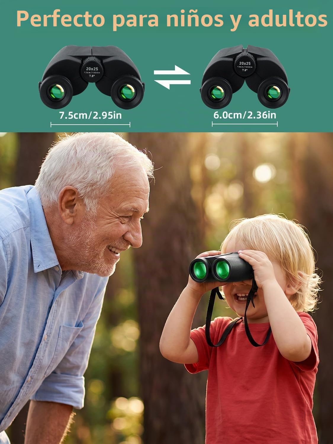 Prismáticos para Adultos y Niños, Compactos Prismáticos 20x25 para Adultos con Gran Aumento, para Observación de Aves, Teatro y Conciertos, Caza y Juegos Deportivos