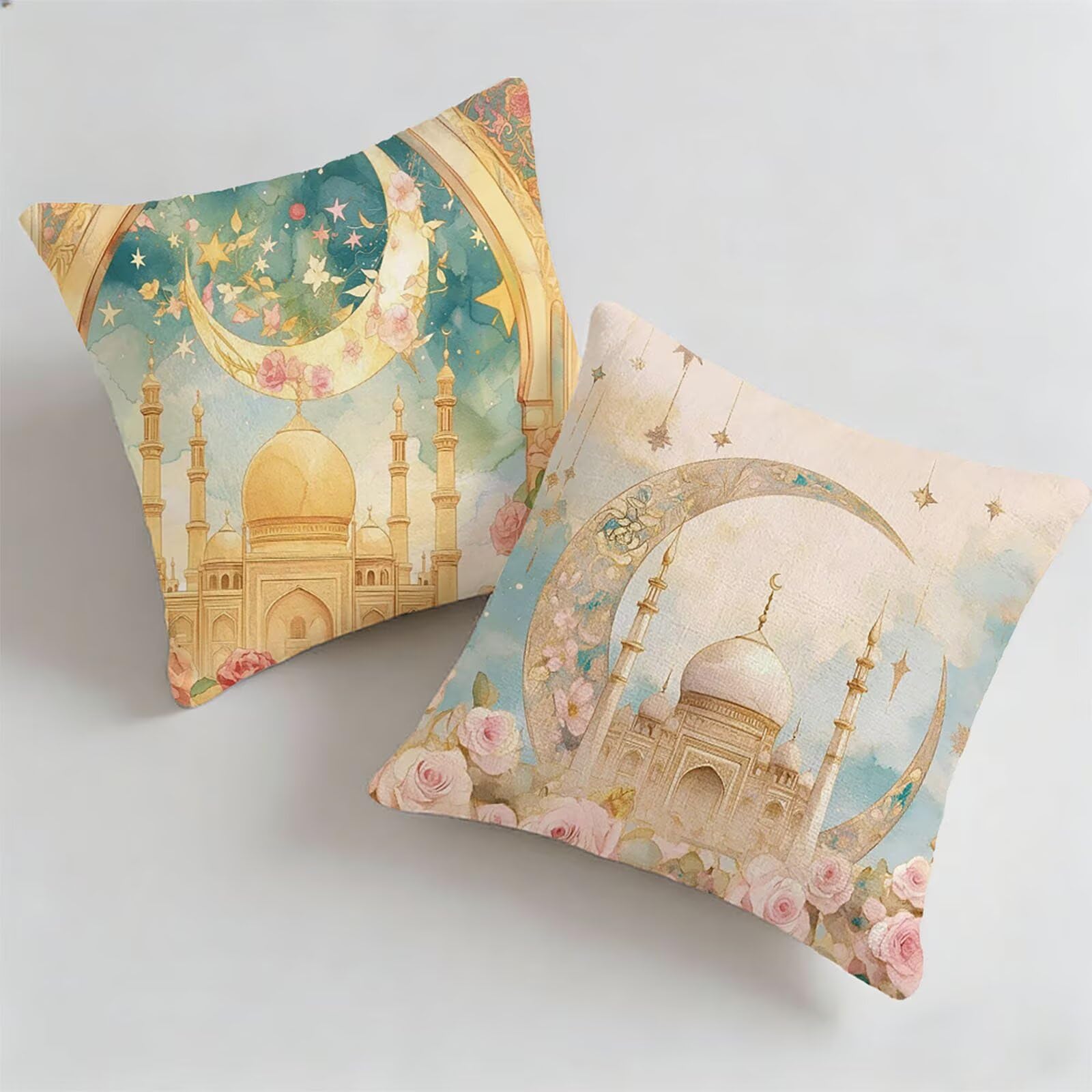 Housse coussin exterieur impermeable haut de gamme 40x40 decorative lune et fleurs