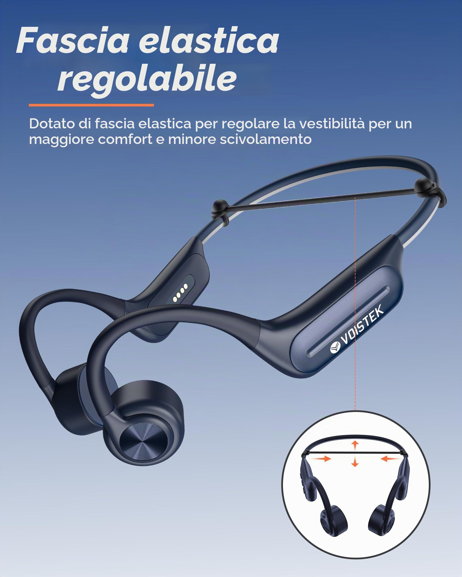 Voistek Cuffie Sportive Conduzione Ossea, Bluetooth 5.4 con IP68 Impermeabili a Prova d'Acqua, Subacquee per Piscina e Nuoto, Memoria 32G con Lettore MP3 Integrato, Auricolari per Surf, Ciclismo