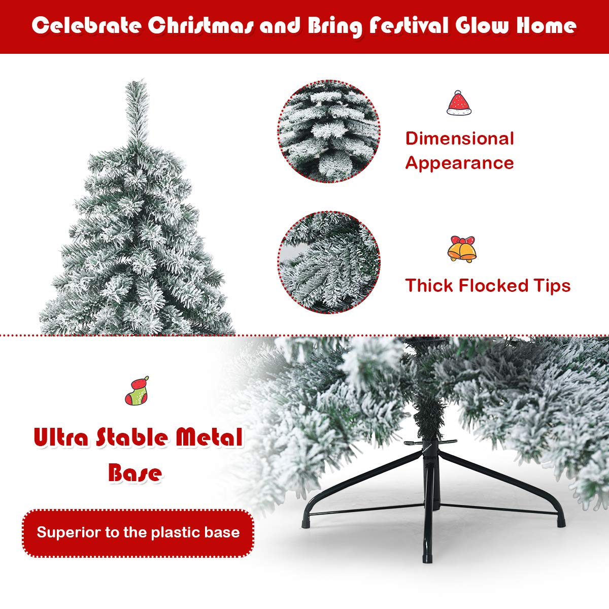 FANTASK Sapin de Noël Artificiel avec Neige - 180 cm - avec Support en métal et système de Pliage - Aiguilles en PVC - pour la Maison et Le Bureau (180 cm)
