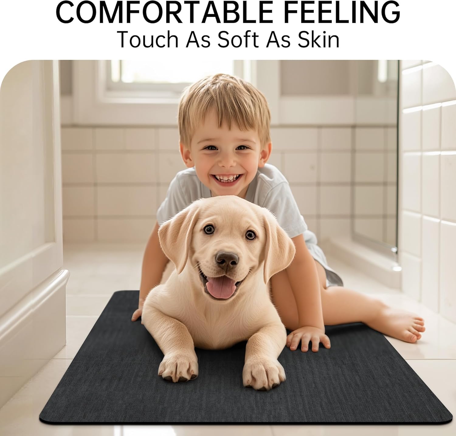 Mecko Bath Mat, Ultra Absorbent Quick Dry Bathroom Floor Mats-Rubber Non-Slip Thin Bathroom Rug Fit Under Door, Faux Suede Surface Shower Rug for Bathtub, Sink, Shower Room(Black,16"x24") - Image 5