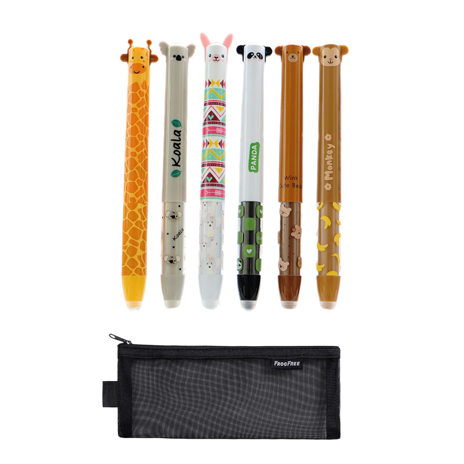 Juego de 6 Bolígrafos de Gel Borrables con Estuche Bolígrafos de Retráctil y Tinta de Gel Bolígrafos Roller de 0,7 mm Recambios Rojos/Azules para Escolar y Oficina