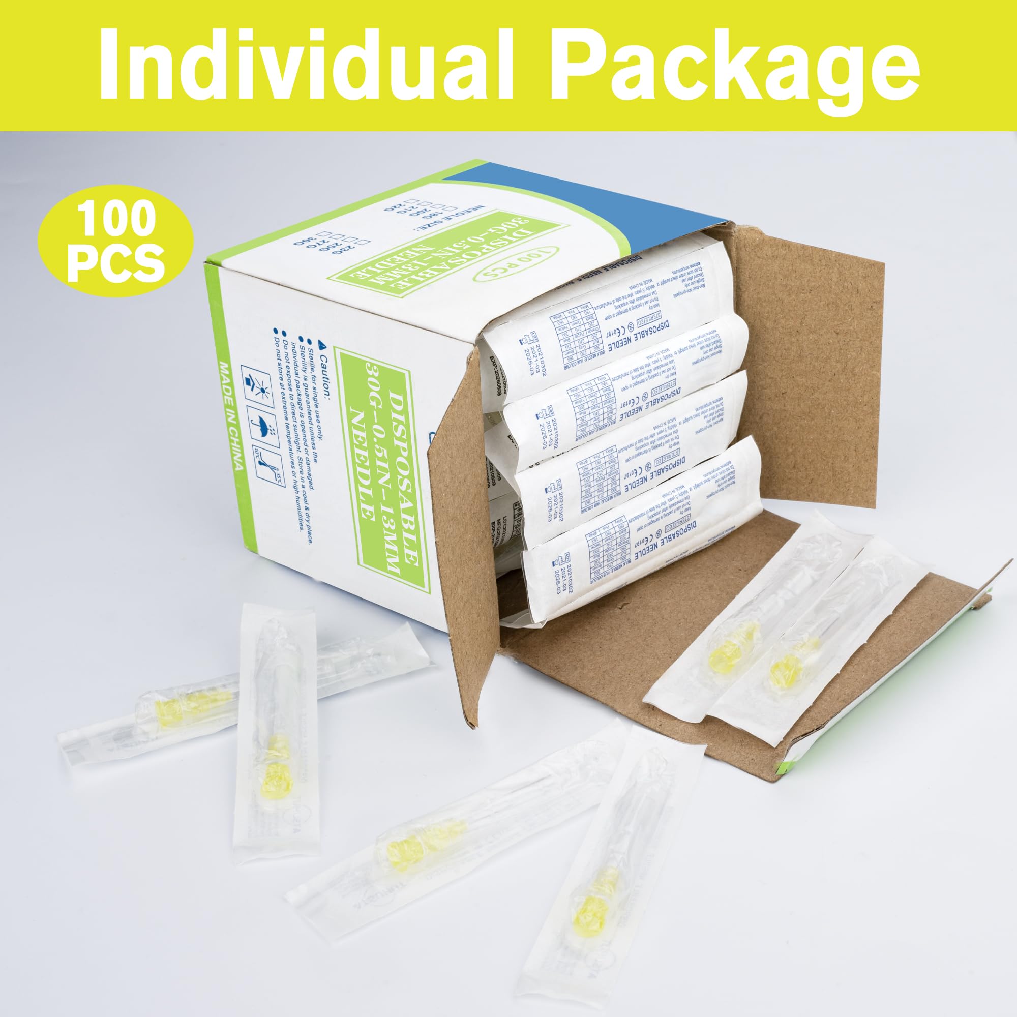 100 Pack 30 Gauge 1/2 Inch Disposable Needle with Cap, Lab Dispensing Accessories for Measuring, Individually Sealed — Amazon image 4
