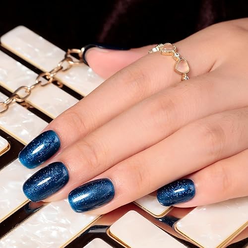 Miniatura 3 de MAYCHAO Esmalte de uñas de gel con purpurina azul oscuro de 0.5 fl oz, 1 esmalte de gel azul brillante que se absorbe con luz UV LED, arte de uñas,