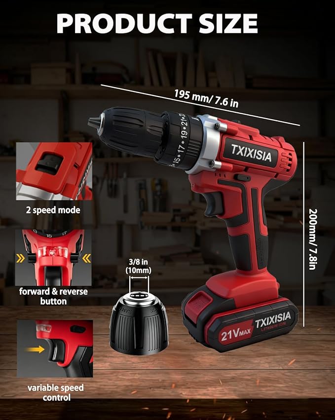 Taladro Inalámbrico Tsisixia 21V 45Nm con Maletín y Accesorios miniatura 2