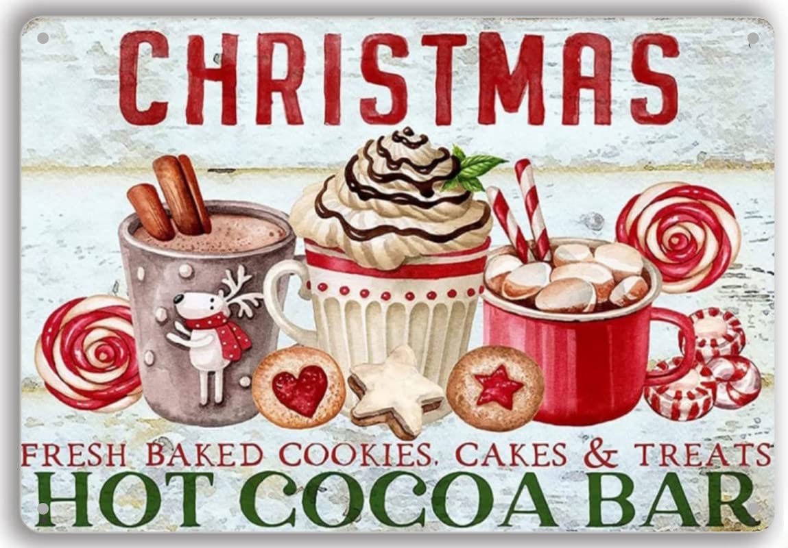 Flavas A003 Christmas Hot Cocoa Bar Vintage Metal Sign Plaque Metal Man Cave Bar Pub Club Home Wall Decoration 8X6 Inch