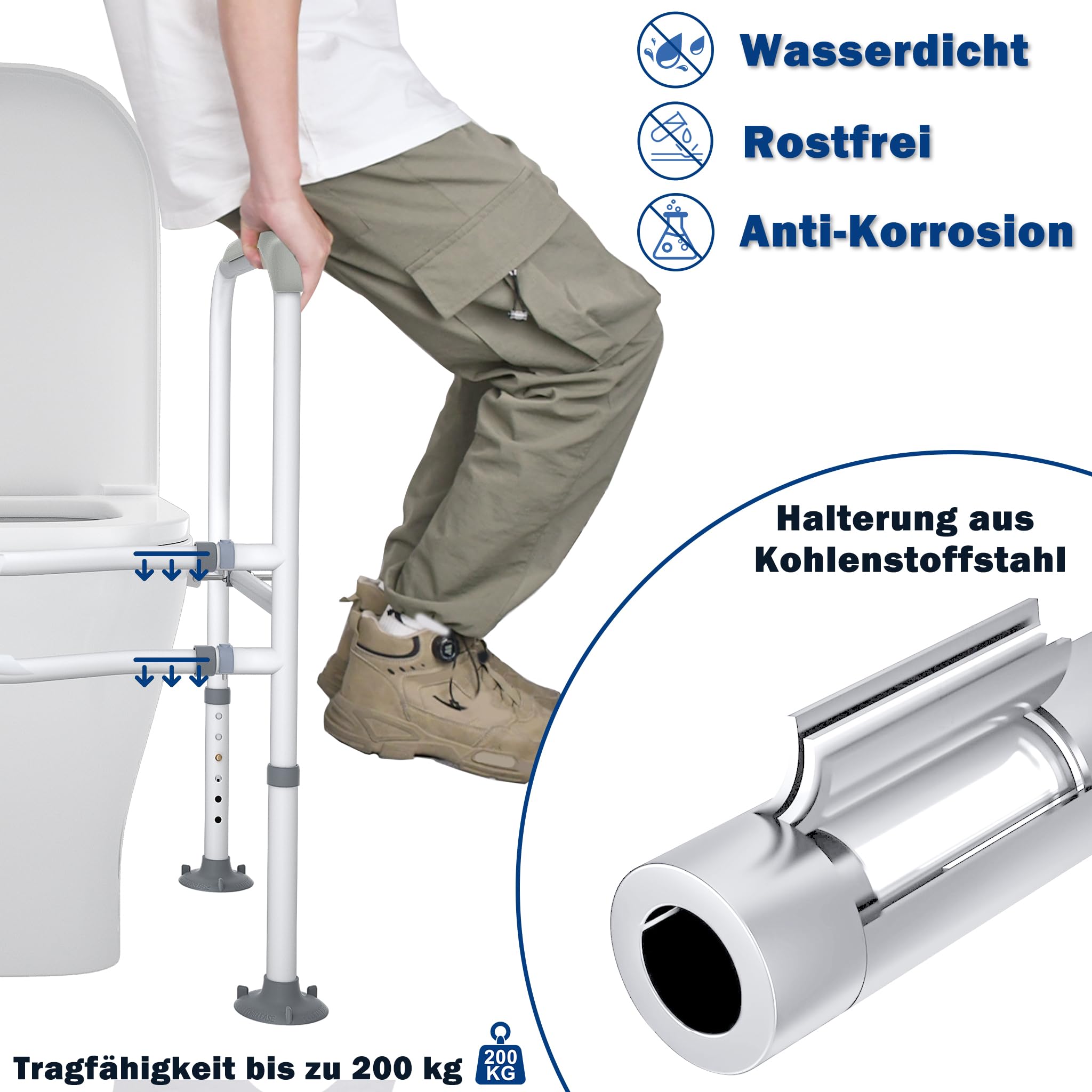 Froadp Sollevamento per WC per anziani e disabili, altezza e larghezza, regolabile, antiscivolo, con clip girevole per WC