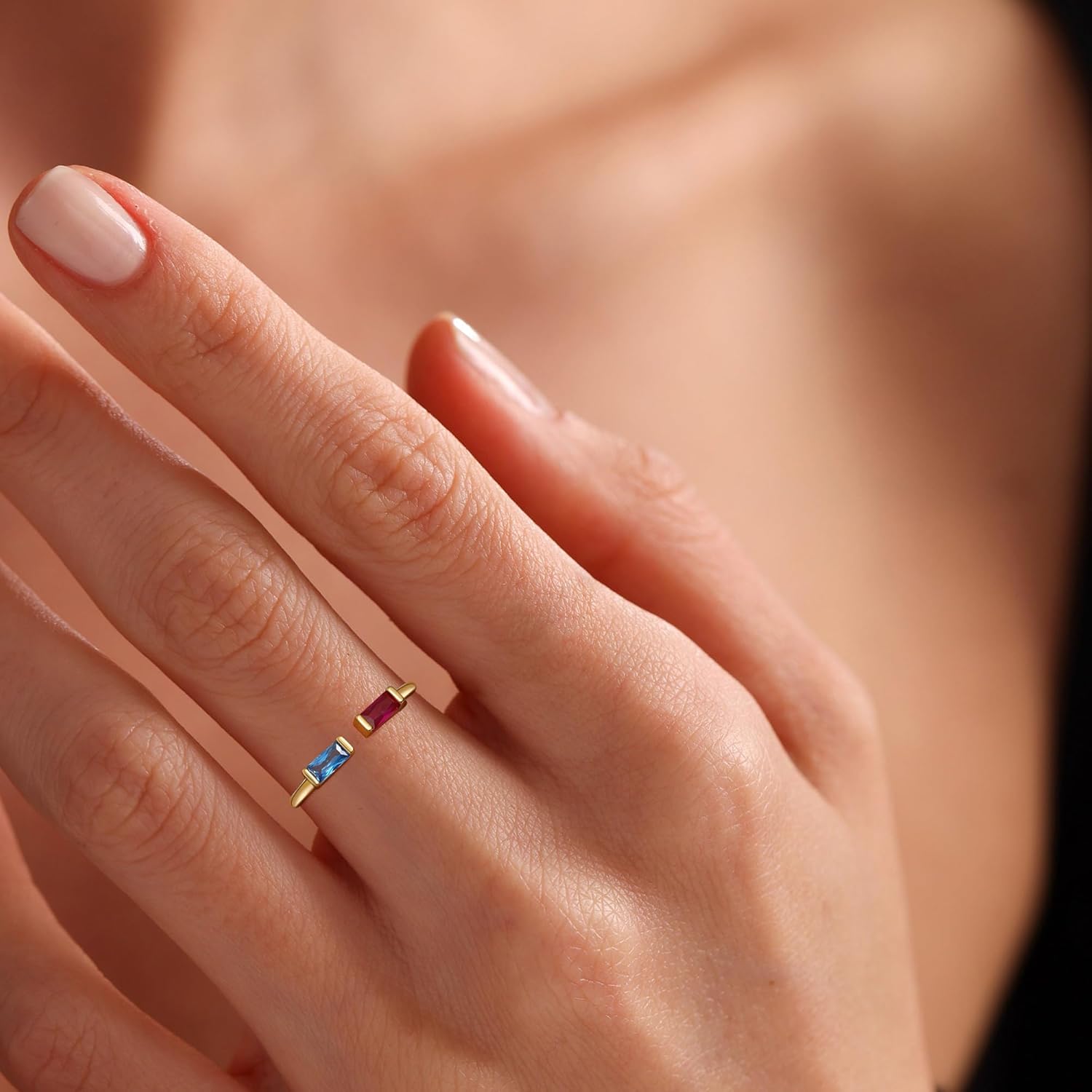 JSJOY Birthstone Rings for Women Dainty Emerald Blue Ring Birthday Gifts for Mom Her Gemstones CZ Ring for Teens Gold Rings That Don't Tarnish Adjustable Ring Jewelry Gifts - Image 6