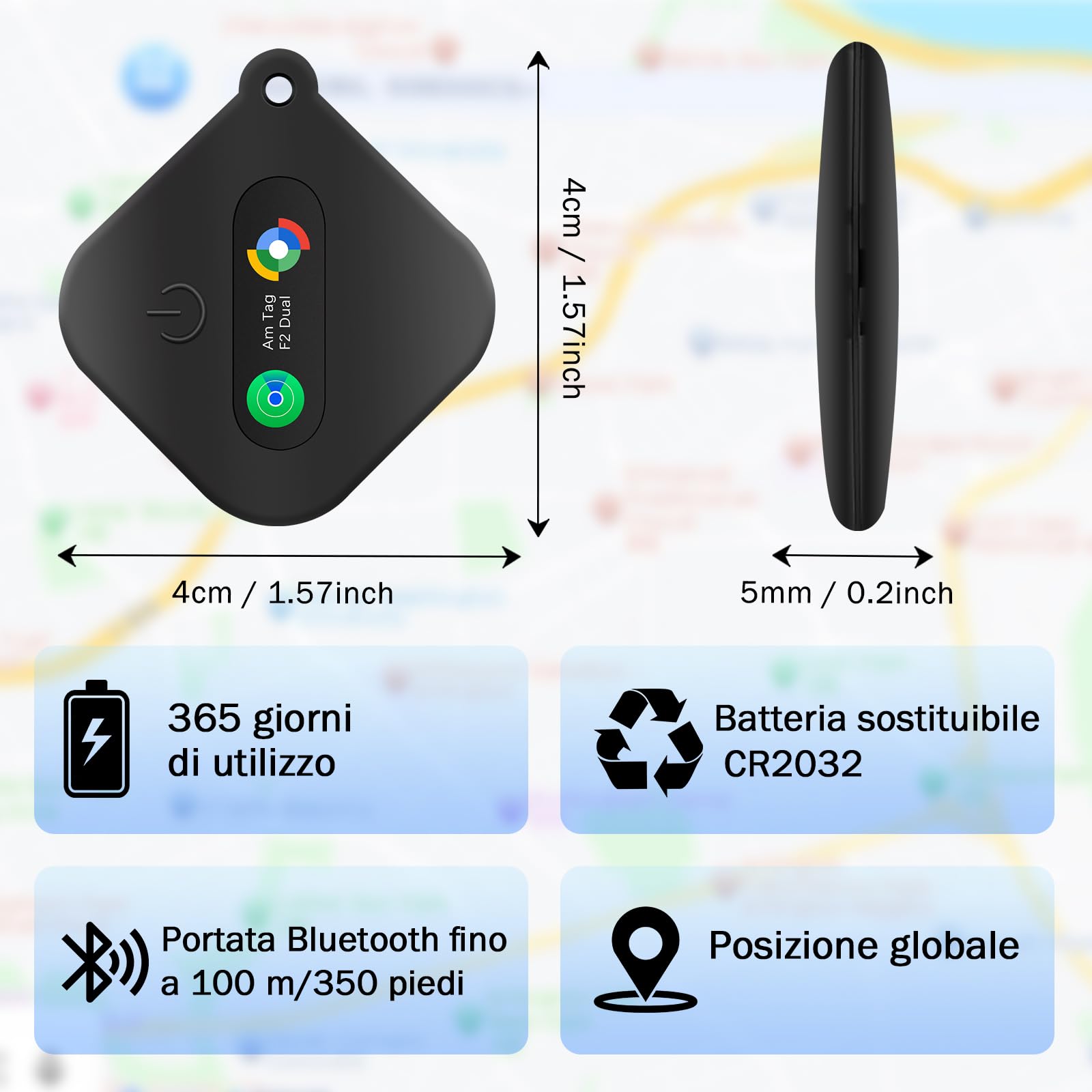 Smart Tag Trova Chiavi Compatibile con iOS Find My APP o Android Find Hub IP67 impermeabile batteria CR2032 sostituibile Bluetooth Tracker Finder per chiavi bagagli/borse/valigia/portafoglio