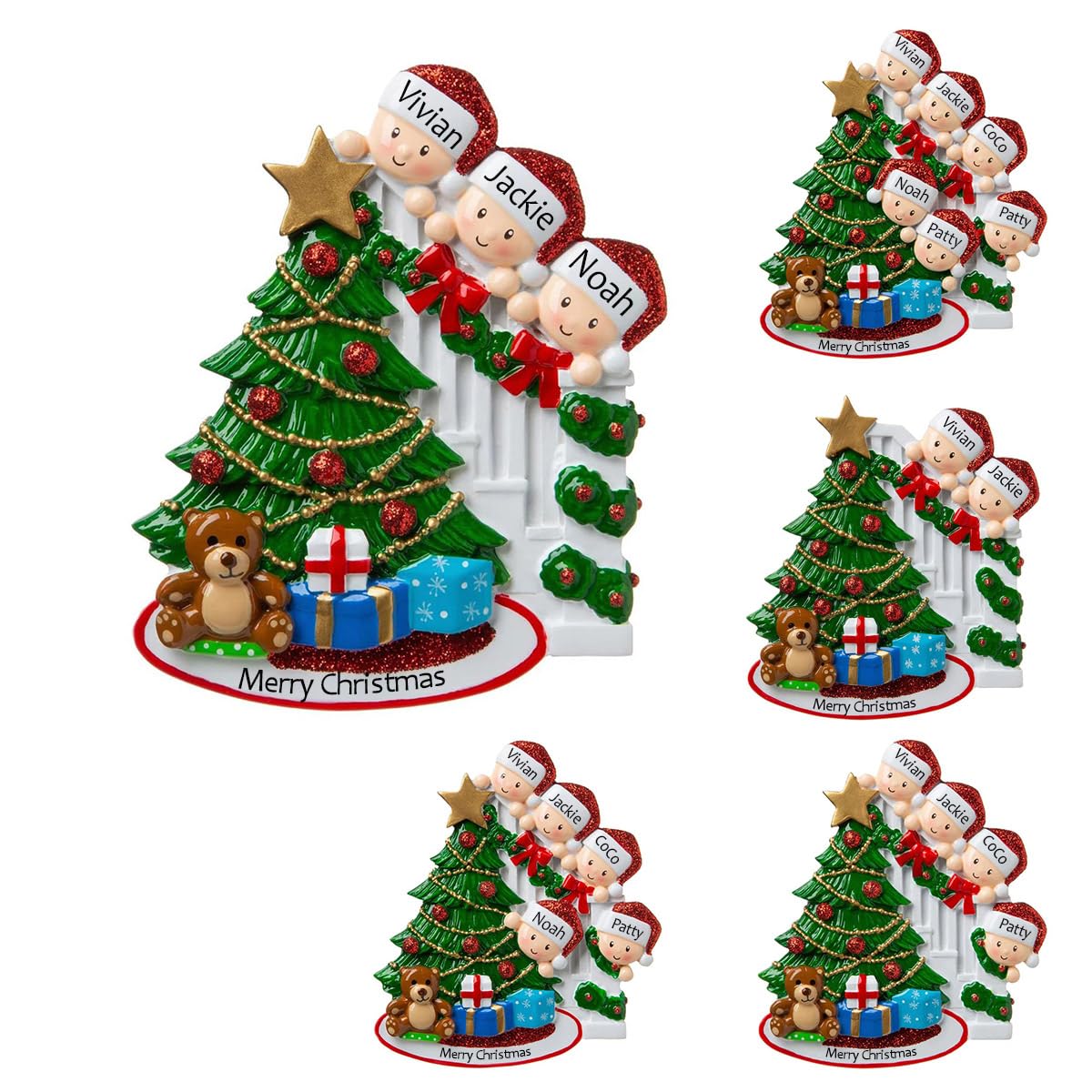 Custom Family Christmas Ornaments with Name for Family of 3 Personalized Bannister Peeking Family Christmas Tree Ornament Customized Xmas Ornament with Text Decoration Presents