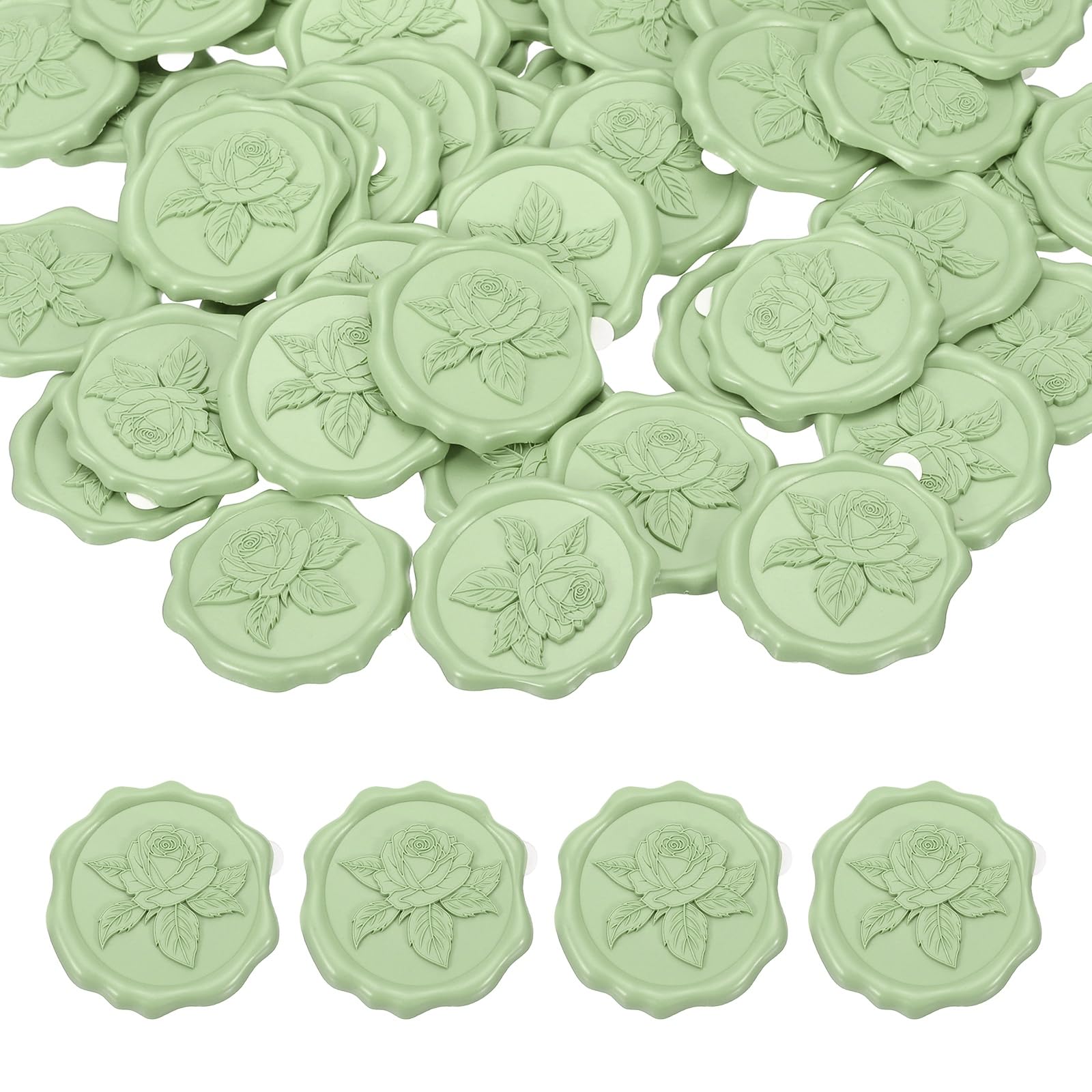 PATIKIL 50Pcs Rose Wax Seal Stickers, Love Embossed Self Adhesive Backed Envelopes Seal Sticker Accessories for Wedding Invitation Letter Birthday Party Gift, Grass Green — image 1