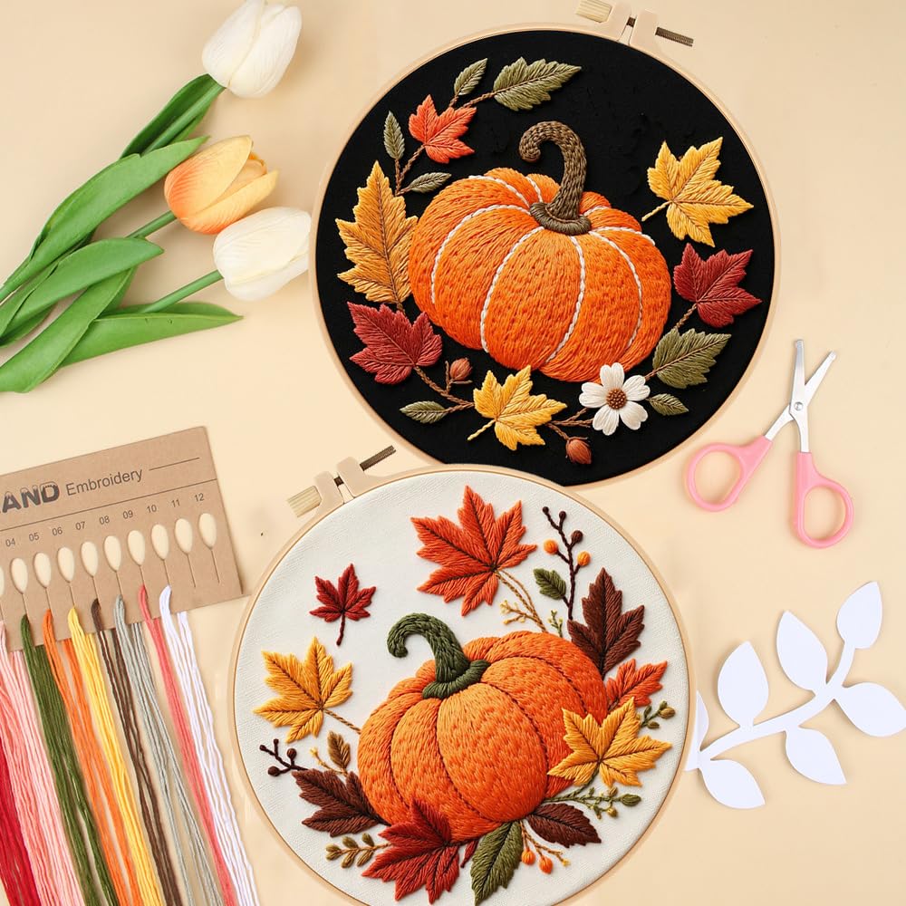Pumpkin Embroidery Kit - Beginner Cross Stitch Set -3 Pumpkin Embroidery Kit - Beginner Cross Stitch Set -3