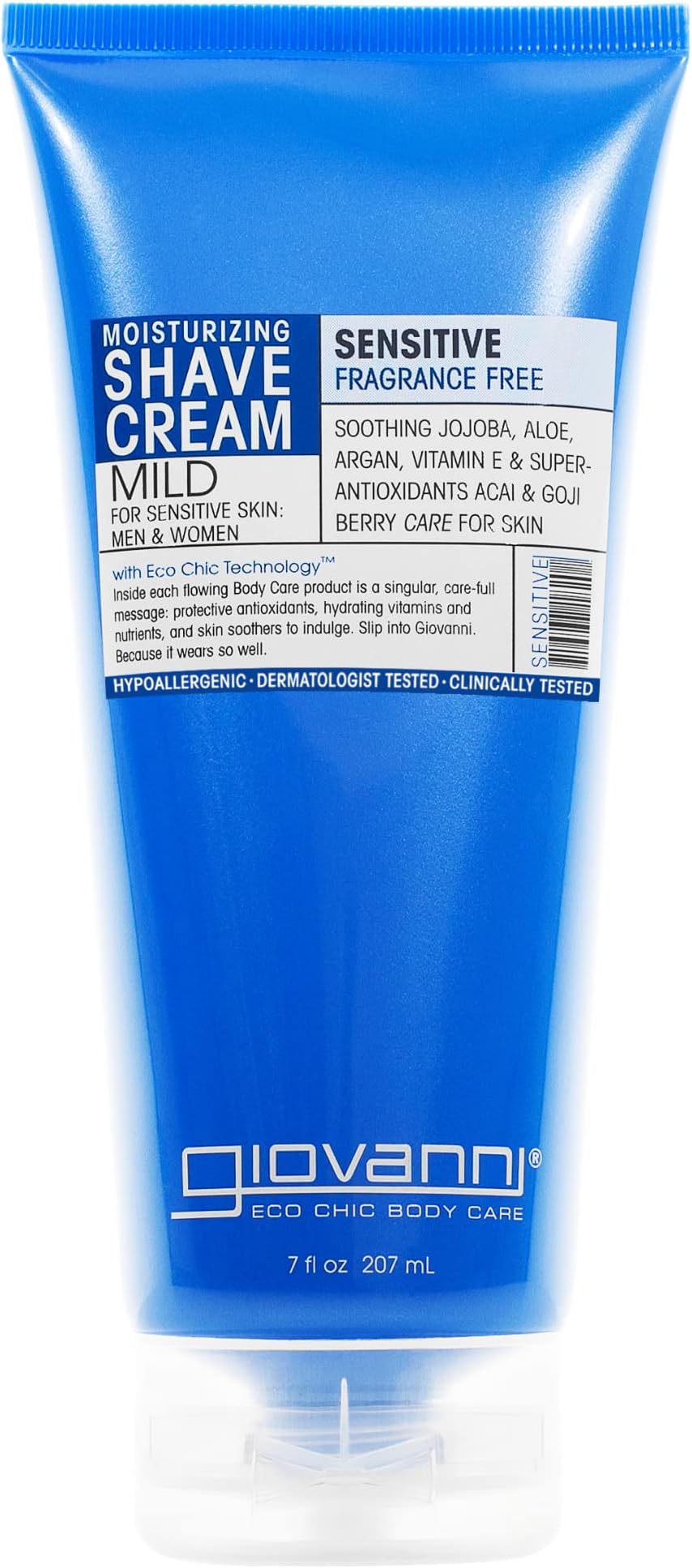 GIOVANNI Moisturizing Shave Cream - Fragrance Free With Soothing Aloe, Jojoba, Argan & Super Antioxidants Acai & Goji Berry, for Men & Women, Sensitive Skin, Hypoallergenic - 7 oz