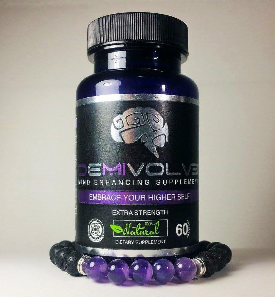 Demivolve Mind Enhancer -"Includes Free Energy Amethyst Bracelet" - Kundalini Awareness, Focus, Drive, Enhanced Perception and Meditation - Vegan Nootropic with Bacopa, Gotu Kola and Ashwagandha