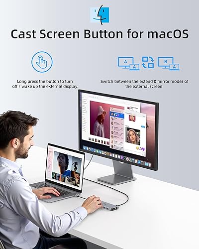 Miniatura 9 de Estación de acoplamiento USB C 13 en 1, monitor doble, pantalla triple, 8 puertos USB C/A, Ethernet, audio, concentrador USB C LIONWEI para MacBook,