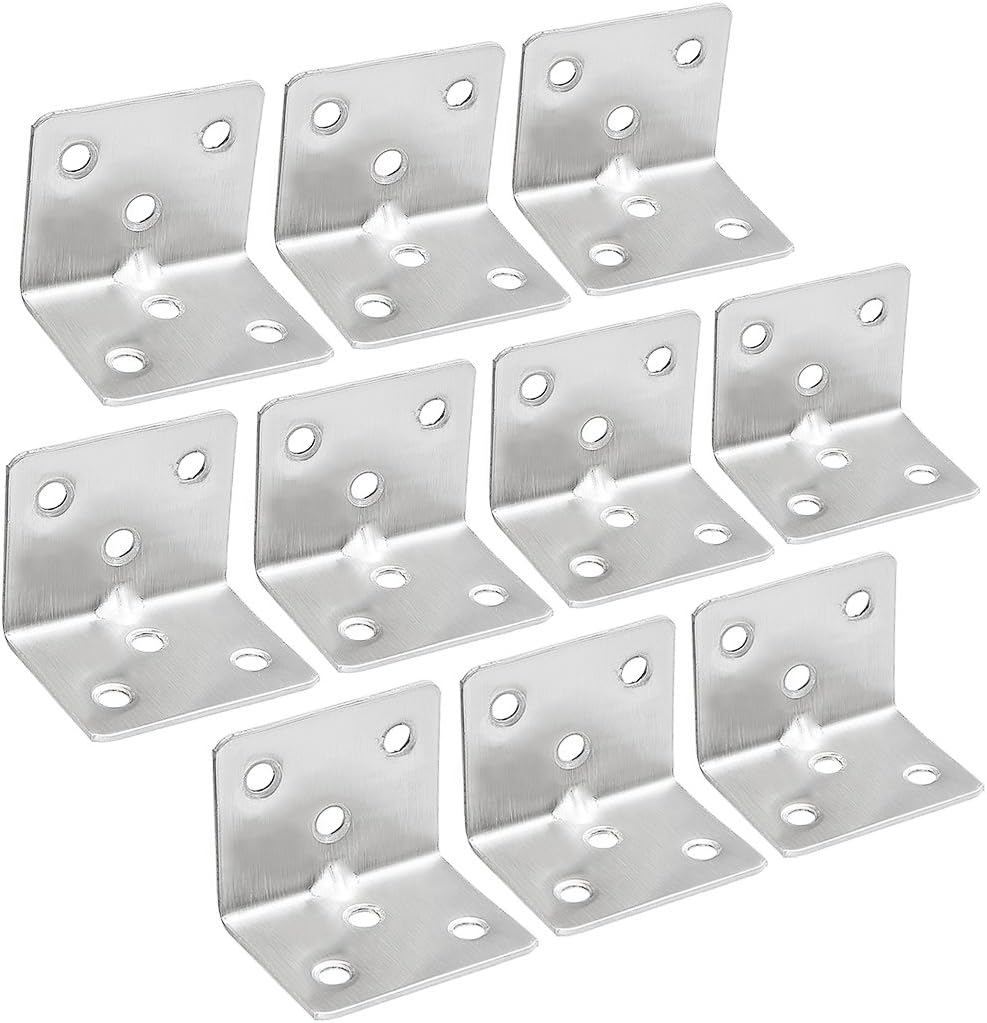 uxcell Stainless Steel Shelves Corner Brace 31mmx31mmx38mm, Joint L Shape Right Angle Corner Fastener Joints Support Bracket, Pack of 10