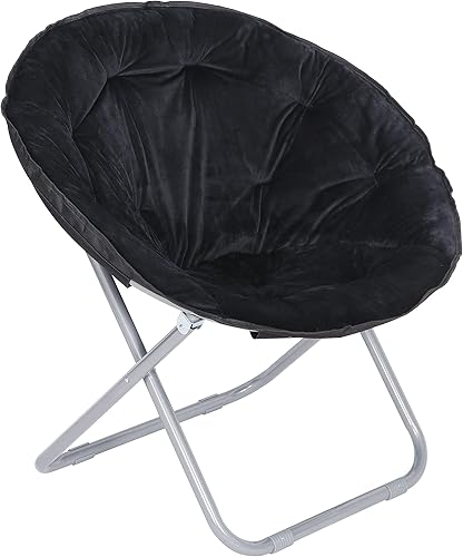 JungleA Silla plegable con platillo, silla de piel sintética con marco de metal para sala de estar, estudio (negro)