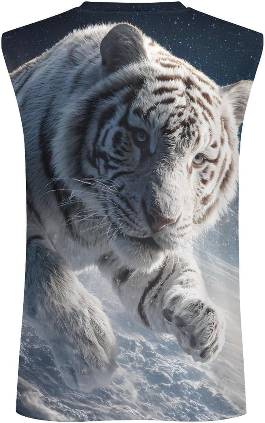 Tiger Leaping Over Earth Snowy Surface Men's Sleeveless Shirt Small