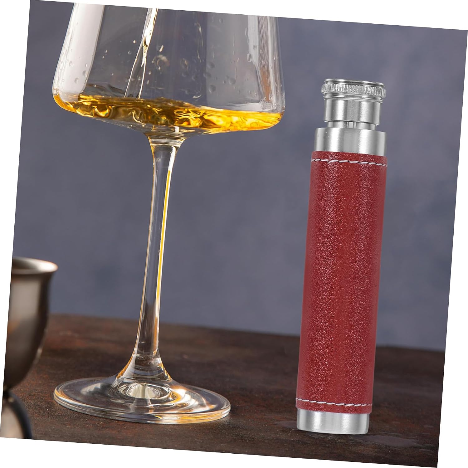 Stainless Steel Wine Tube Portable Pot Round Base Leather Cover Shape for Brown