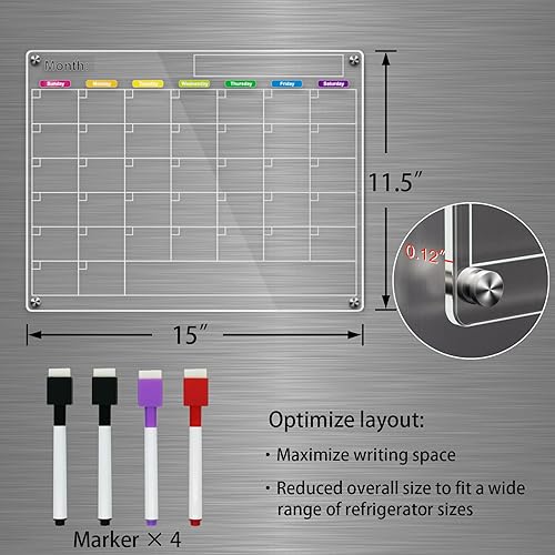 Miniatura 2 de Calendario acrílico magnético para refrigerador, pizarra magnética de borrado en seco acrílico antiarañazos para refrigerador, calendario magnético