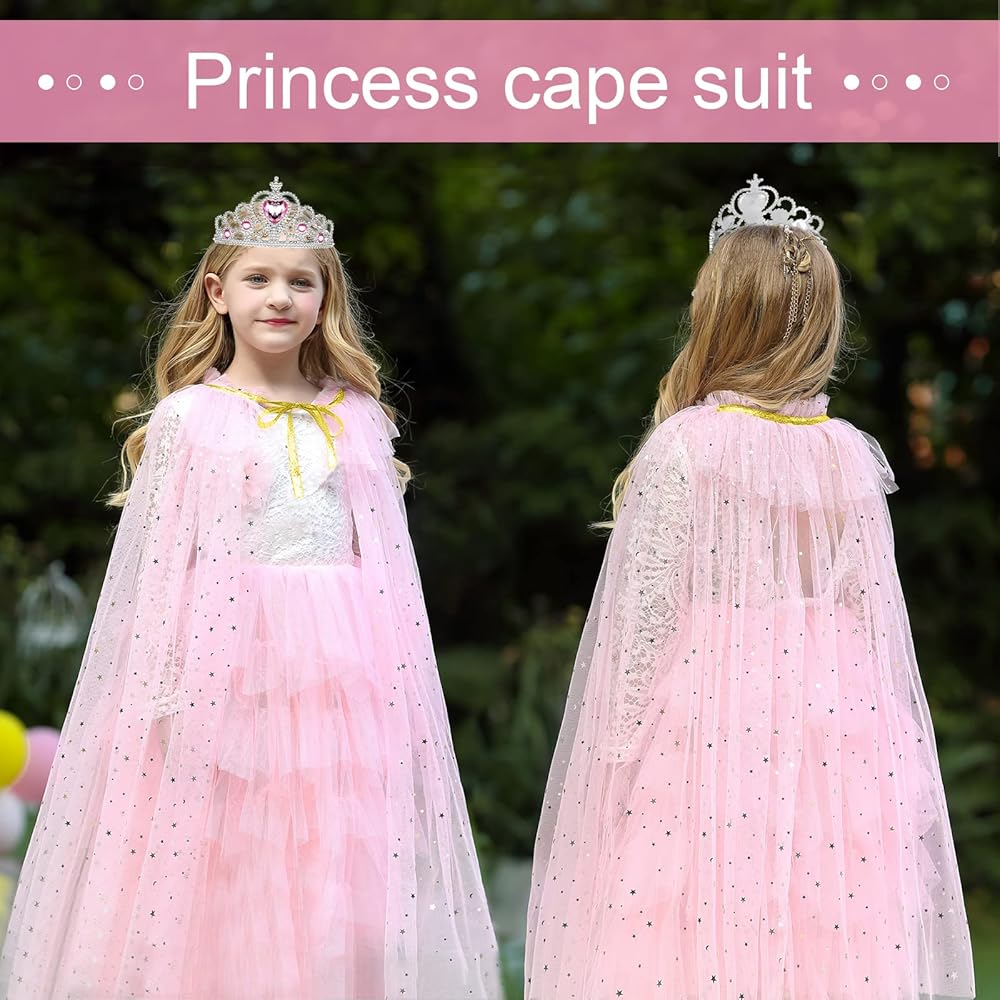 XEPST Encapuchonné Cape Princesse Déguisement Princesse Fille, Rose Cape Princesse Halloween Costume Accessoires Princesse Cadeau Pour Fête