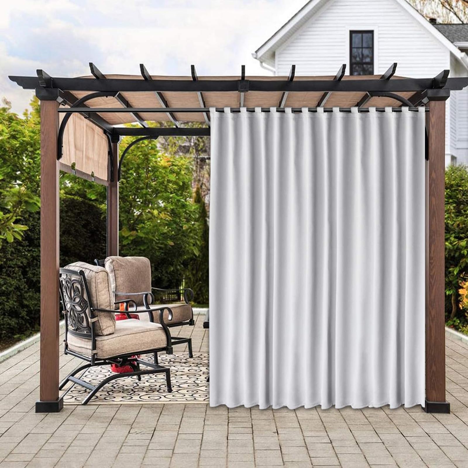 Outdoor Curtains for Patio Waterproof, Privacy Patio Door Curtain, Gazebo Curtain Blackout-Patio Door Sun Shade Curtains with Sun Protection & Heat Insulation, Width x Height(White,1.5 x 2.7 M)