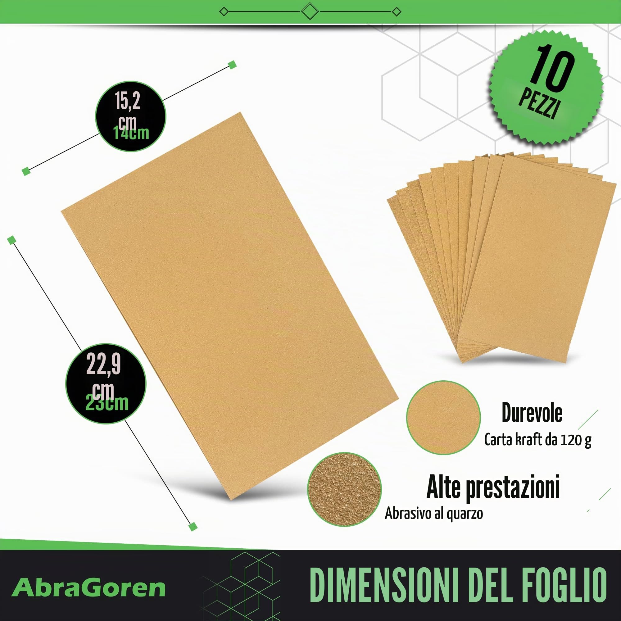 Carta vetrata assortita grana mista 10 fogli per legno e muro