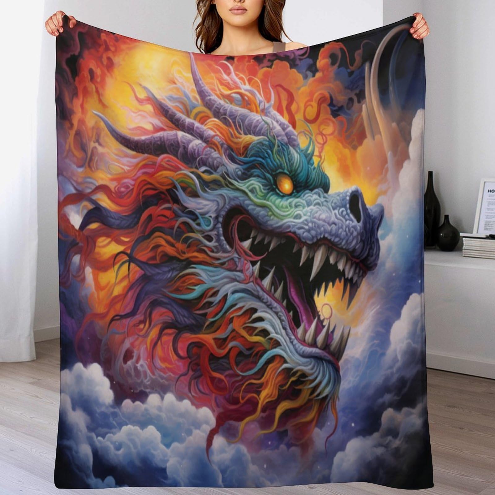 Plaid dragon en polaire chaude pour vos soirées sur le canapé et camping