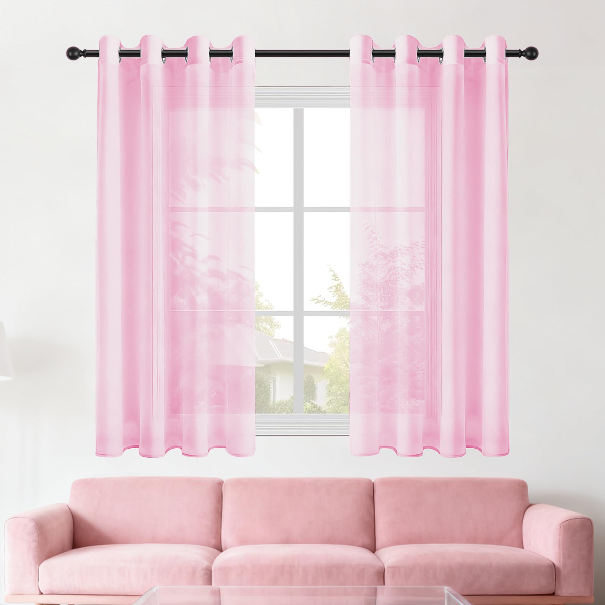 Rideaux voilages rose 360x265 cm transparent fenêtre et porte