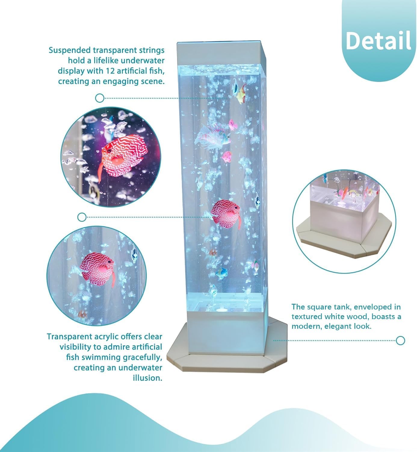 32 Inch 8-Color Changing Sensory Bubble Fish Lamp, Aquarium with 12 Artificial Fish for Home Decor, Mood Lighting - Ideal for Kids, Adults, and Sensory-Friendly Relaxation