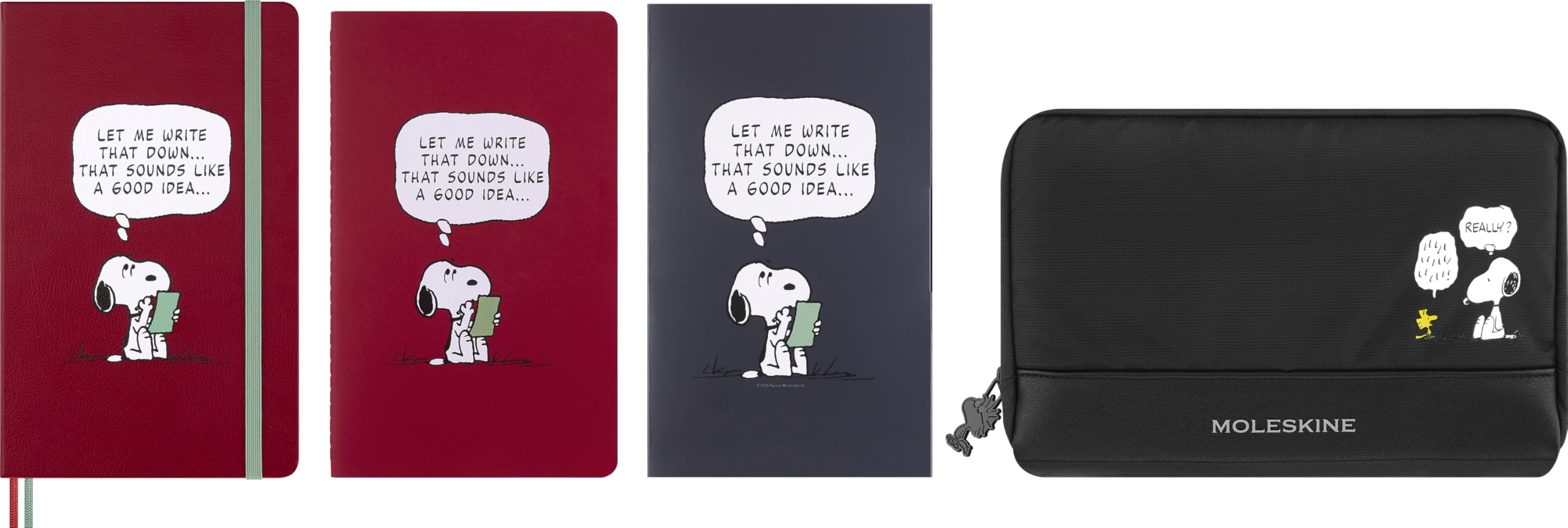 Moleskine Peanuts Sammlerbox limitierte Ausgabe, Notizbuch Hund L/A5, liniert, fester Einband, Cahier L/A5, liniert, weicher Einband, Mäppchen, Sticky Notes